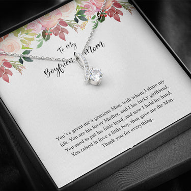 Boyfriends Mom Necklace with Message Card, Jewelry Birthday Gift, Boyfriend Mom Gift Personalized, Custom Necklace for Women, 14k White Gold